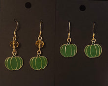 Load image into Gallery viewer, Pumpkin Patch fall-themed goldtone and enamel pumpkin earrings in a variety of styles