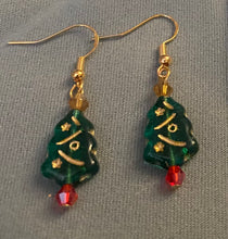 Load image into Gallery viewer, O Christmas Tree Czech glass holiday earrings