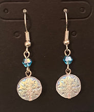Load image into Gallery viewer, First Winter’s Snow: iridescent AB Czech glass snowflake earrings
