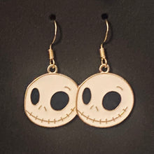 Load image into Gallery viewer, Holiday Nightmare Halloween & Christmas Jack Skellington Pumpkin King and Sally goldtone or black enamel earrings in a variety of styles