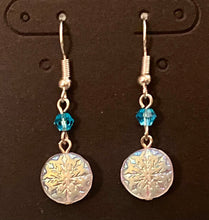 Load image into Gallery viewer, First Winter’s Snow: iridescent AB Czech glass snowflake earrings