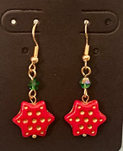 Load image into Gallery viewer, Bohemian Star red Czech glass holiday earrings