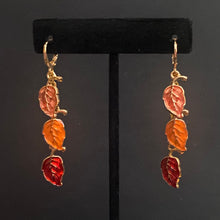 Load image into Gallery viewer, Autumn Leaves goldtone & enamel earrings
