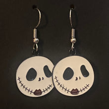 Load image into Gallery viewer, Holiday Nightmare Halloween & Christmas Jack Skellington Pumpkin King and Sally goldtone or black enamel earrings in a variety of styles