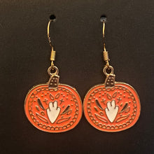 Load image into Gallery viewer, Pumpkin Patch fall-themed goldtone and enamel pumpkin earrings in a variety of styles