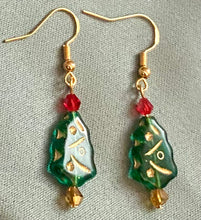 Load image into Gallery viewer, O Christmas Tree Czech glass holiday earrings