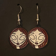 Load image into Gallery viewer, Holiday Nightmare Halloween & Christmas Jack Skellington Pumpkin King and Sally goldtone or black enamel earrings in a variety of styles