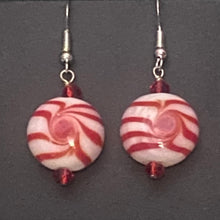 Load image into Gallery viewer, Peppermint Candy glass bead holiday earrings