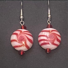 Load image into Gallery viewer, Peppermint Candy glass bead holiday earrings