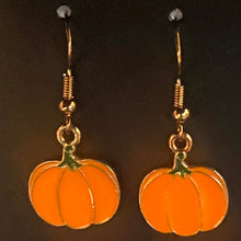 Load image into Gallery viewer, Pumpkin Patch fall-themed goldtone and enamel pumpkin earrings in a variety of styles
