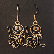 Load image into Gallery viewer, Holiday Nightmare Halloween & Christmas Jack Skellington Pumpkin King and Sally goldtone or black enamel earrings in a variety of styles