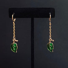 Load image into Gallery viewer, Leaves of Lorien goldtone & green enamel earrings