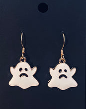 Load image into Gallery viewer, Halloween charm earrings in a variety of styles: Ghosts, haunted houses, jack-o’-lanterns, bats, witch hats, black cats, Halloween candy, spiders, and more