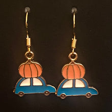 Load image into Gallery viewer, Pumpkin Patch fall-themed goldtone and enamel pumpkin earrings in a variety of styles