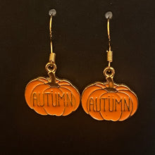 Load image into Gallery viewer, Pumpkin Patch fall-themed goldtone and enamel pumpkin earrings in a variety of styles