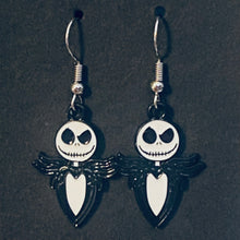 Load image into Gallery viewer, Holiday Nightmare Halloween & Christmas Jack Skellington Pumpkin King and Sally goldtone or black enamel earrings in a variety of styles