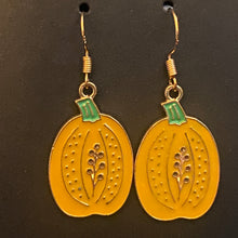 Load image into Gallery viewer, Pumpkin Patch fall-themed goldtone and enamel pumpkin earrings in a variety of styles