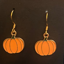 Load image into Gallery viewer, Pumpkin Patch fall-themed goldtone and enamel pumpkin earrings in a variety of styles