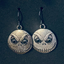 Load image into Gallery viewer, Holiday Nightmare Halloween & Christmas Jack Skellington Pumpkin King and Sally goldtone or black enamel earrings in a variety of styles