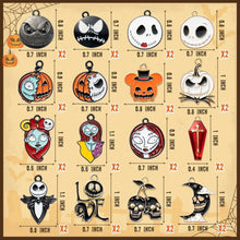 Load image into Gallery viewer, Holiday Nightmare Halloween & Christmas Jack Skellington Pumpkin King and Sally goldtone or black enamel earrings in a variety of styles
