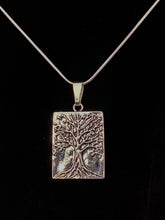 Load image into Gallery viewer, Tree of Life, Family Tree, Celtic Tree, World Tree / Yggdrasil antique silvertone rectangular tree pendant