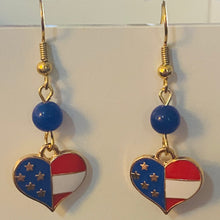 Load image into Gallery viewer, Americana patriotic enamel stars and stripes heart, star, or flag earrings 4th of July holiday jewelry
