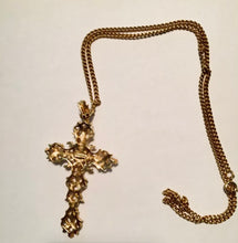 Load image into Gallery viewer, Avon 1970s vintage gold and “ruby” Medieval / Renaissance cross necklace