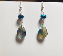 Load image into Gallery viewer, Dark blue iridescent crystal and sterling drop earrings