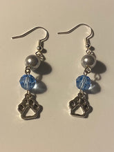 Load image into Gallery viewer, Helena Huskies paw print sports fan earrings withchoice of crystal or pearl bead in team colors