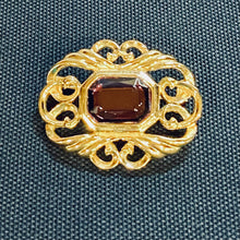 Load image into Gallery viewer, Vintage Avon Fashion Accents Victorian Art Nouveau Renaissance ornate gold filigree brooch w purple stone