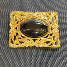 Load image into Gallery viewer, Vintage Gilded Age Victorian Art Nouveau ornate gold filigree onyx brooch