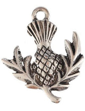 Load image into Gallery viewer, Flower of Scotland: Scottish thistle silvertone Celtic earrings Sassenach Outlander fan gift jewelry (w/ optional crystal or pearl bead)