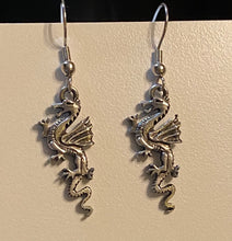 Load image into Gallery viewer, Dragon Rampant - silvertone pewter dragon earrings UAB Blazer fan, sports fan, fantasy Game of Thrones