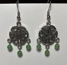 Load image into Gallery viewer, Celtic triquetra triple knot earrings w/ 3 beads (choice of gemstone/color)