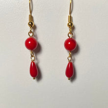 Load image into Gallery viewer, Red bamboo coral teardrop earrings