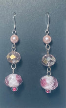 Load image into Gallery viewer, La Vie En Rose pink pearl, crystal, and glass rose bead earrings