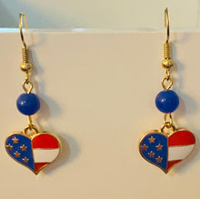 Load image into Gallery viewer, Americana patriotic enamel stars and stripes heart, star, or flag earrings 4th of July holiday jewelry