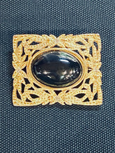 Load image into Gallery viewer, Vintage Gilded Age Victorian Art Nouveau ornate gold filigree onyx brooch