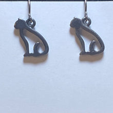 Load image into Gallery viewer, Cat Silhouette: silvertone, goldtone , or black cat earrings - cat mom cat lover gift
