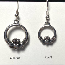 Load image into Gallery viewer, Silver plated TierraCast pewter Irish claddagh earrings (small)