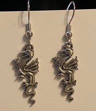 Load image into Gallery viewer, Dragon Rampant - silvertone pewter dragon earrings UAB Blazer fan, sports fan, fantasy Game of Thrones