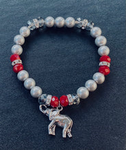 Load image into Gallery viewer, Alabama Crimson Tide sports fan “Tide Pride” glass pearl and crystal bracelet