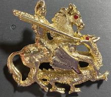 Load image into Gallery viewer, St. George and the Dragon medieval knight goldtone brooch