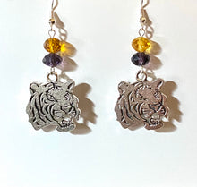 Load image into Gallery viewer, Auburn Tigers earrings in silvertone w/ optional crystal beads; Auburn University, LSU or Clemson sports fan