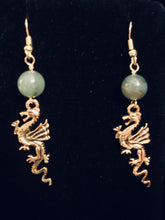 Load image into Gallery viewer, Dragon Rampant - goldtone pewter dragon earrings UAB Blazer fan, sports fan, fantasy Game of Thrones