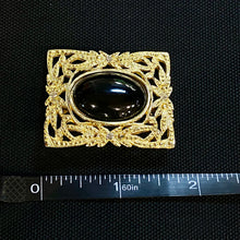 Load image into Gallery viewer, Vintage Gilded Age Victorian Art Nouveau ornate gold filigree onyx brooch