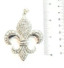Load image into Gallery viewer, Huge silvertone filigree fleur de lis pendant necklace with rhinestones Renaissance medieval French New Orleans Saints