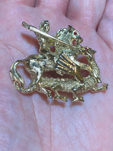 Load image into Gallery viewer, St. George and the Dragon medieval knight goldtone brooch