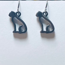 Load image into Gallery viewer, Cat Silhouette: silvertone, goldtone , or black cat earrings - cat mom cat lover gift