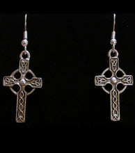 Load image into Gallery viewer, Celtic cross earrings in goldtone or silvertone w/ optional gemstone bead